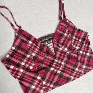 Almost Famous Plaid Crop Cami Red Black Y2K 90s